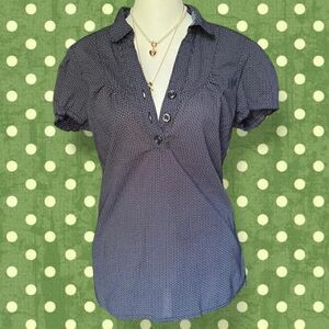 Esprit Navy Blue Button Up Collared Babydoll Top